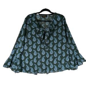 BOB‎ MACKIE WEARABLE ART Paisley Ruffle Flare Cuff Lightweight Top Large